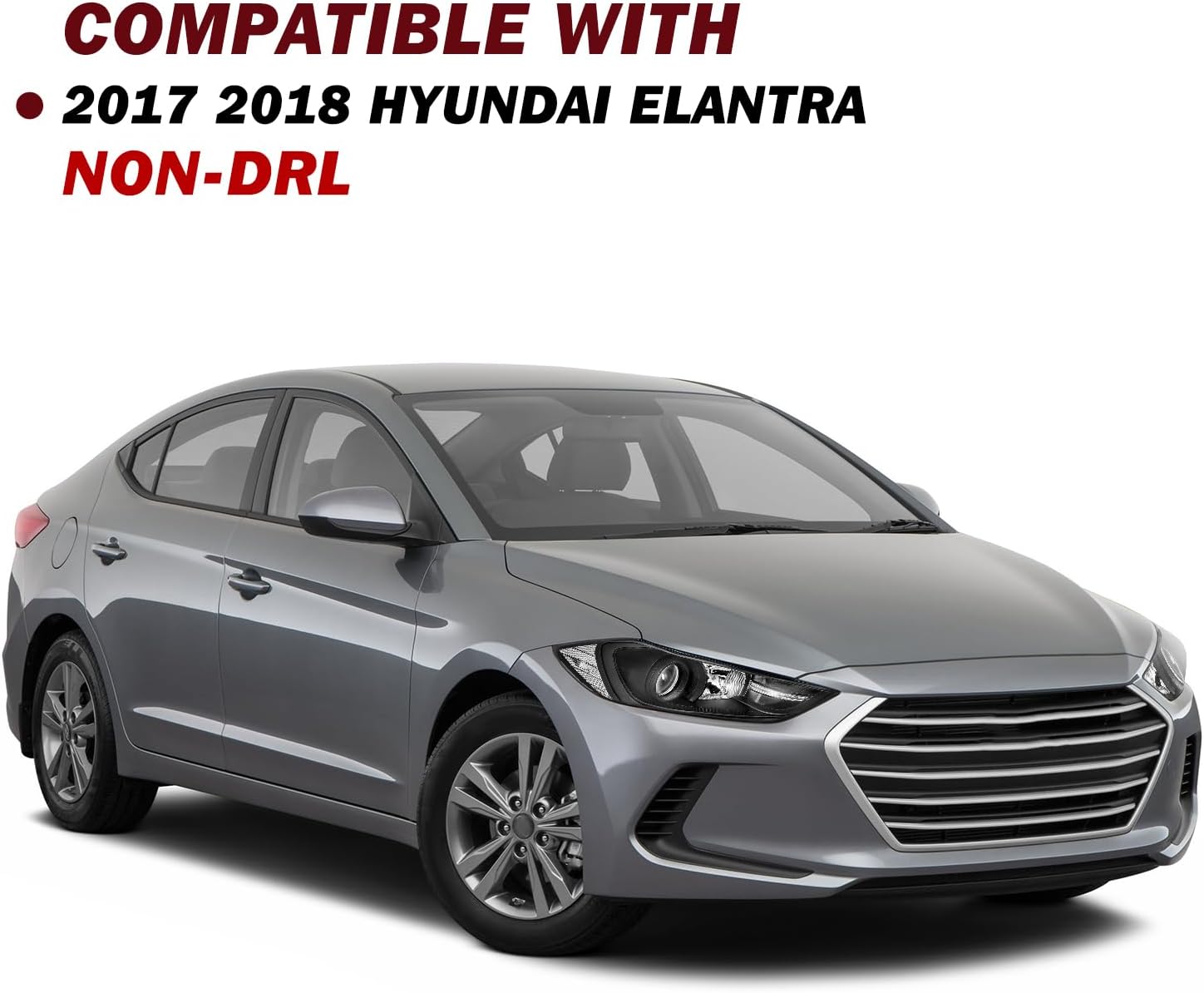 JSBOYAT Halogen Headlight Replacement for 2017 2018 Hyundai Elantra Driver and Passenger Side, Black Housing with Clear Reflector, Only Fit for Halogen Models