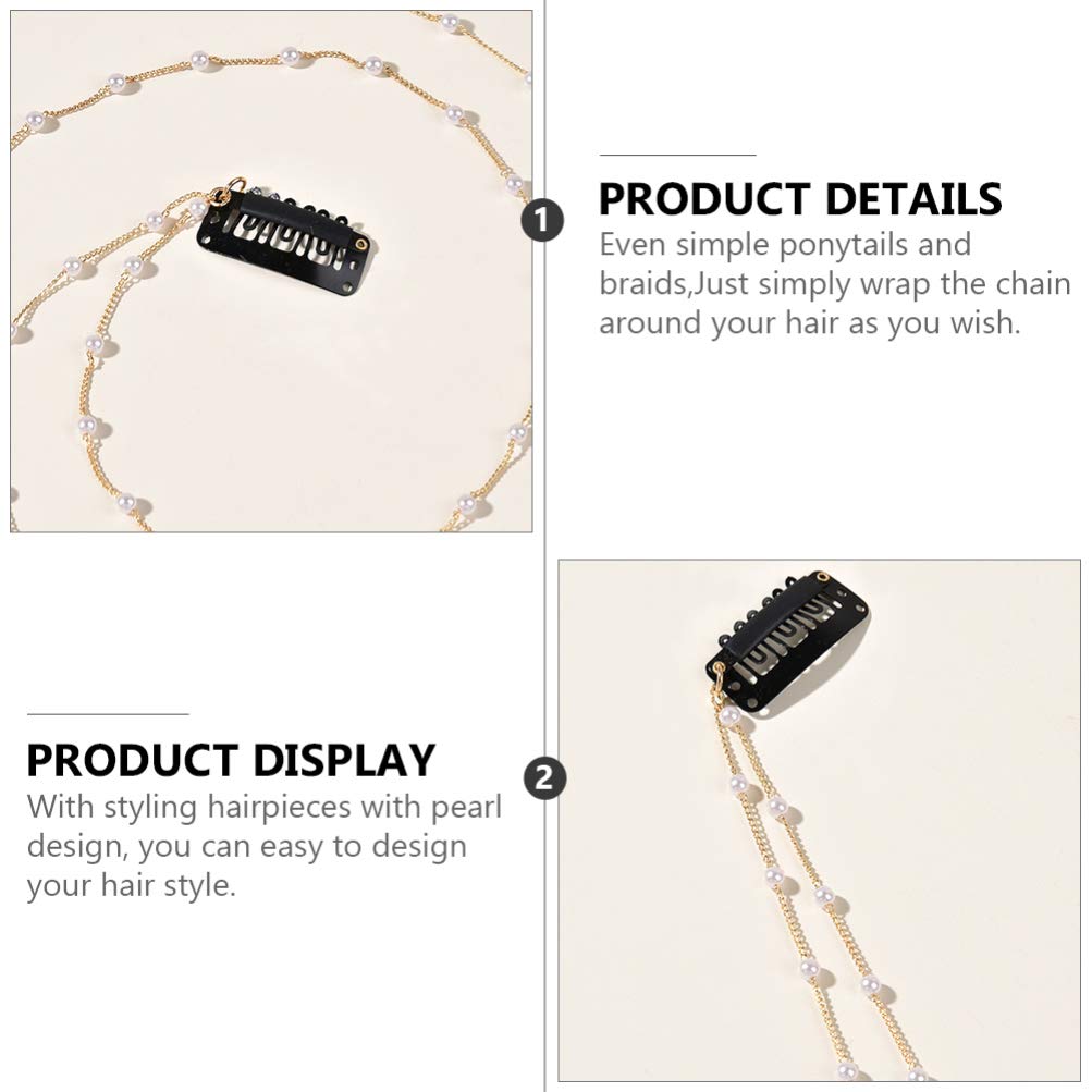 FRCOLOR Hair Chain Clips Wedding Hair Chain Clips Pearl Tassels Pearl Chains Styling Accessories, Golden - Image 2