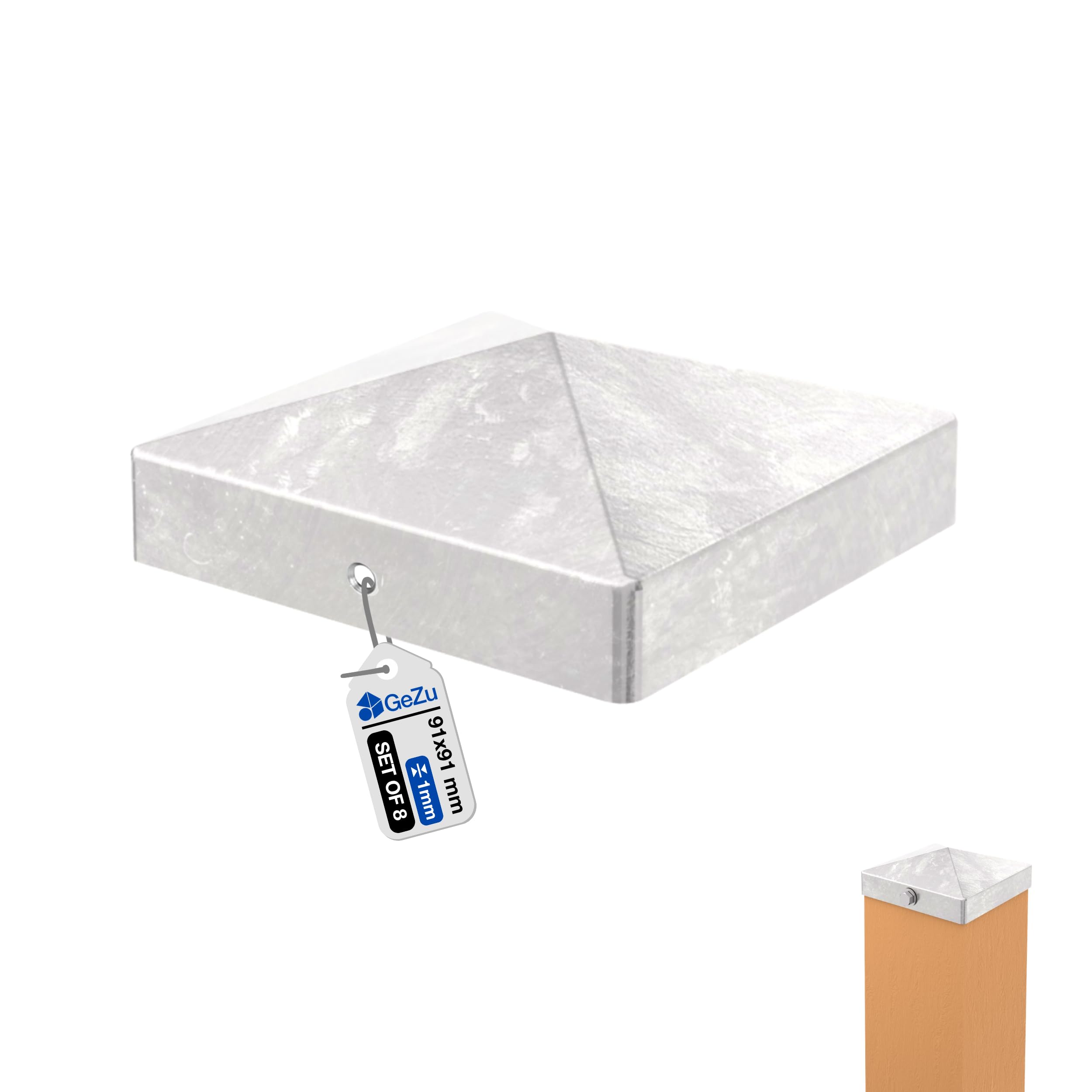 Gezu Impex Hot Dip Galvanised Post Cap 91 X 91 Mm Set Of 8 Pyramid Square Fence Post Top Caps Metal