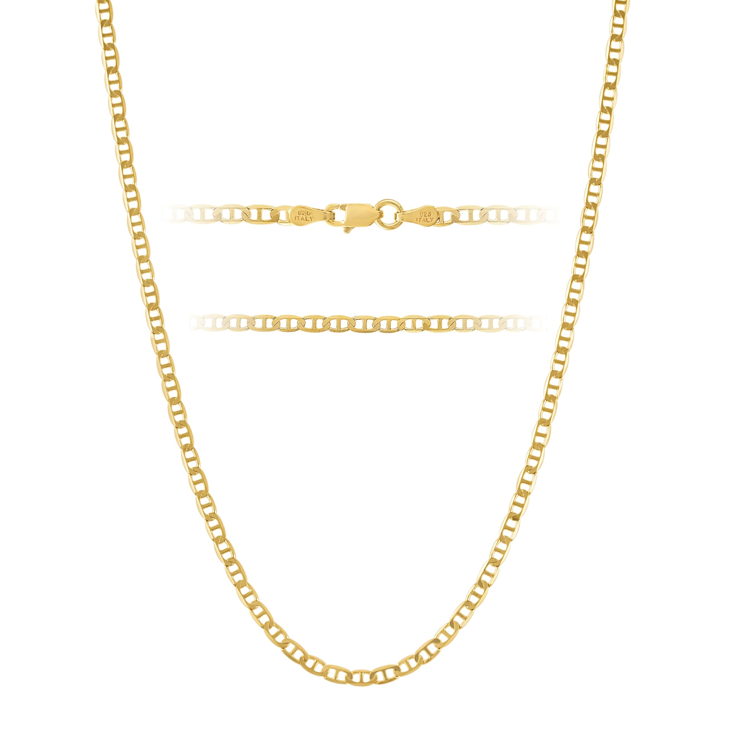 Gold Chain for Men and Women - 18K Gold Plated 925 Sterling Silver Italian Figaro Mariner Curb Chain Necklace - Made in Italy