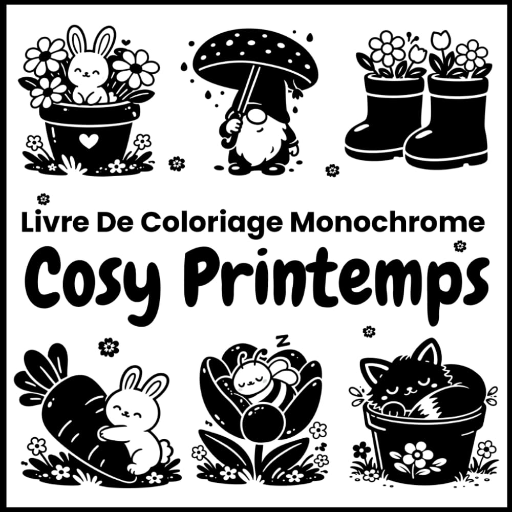 Livre De Coloriage Monochrome: Cosy scènes de Printemps à colorier en une seule couleur