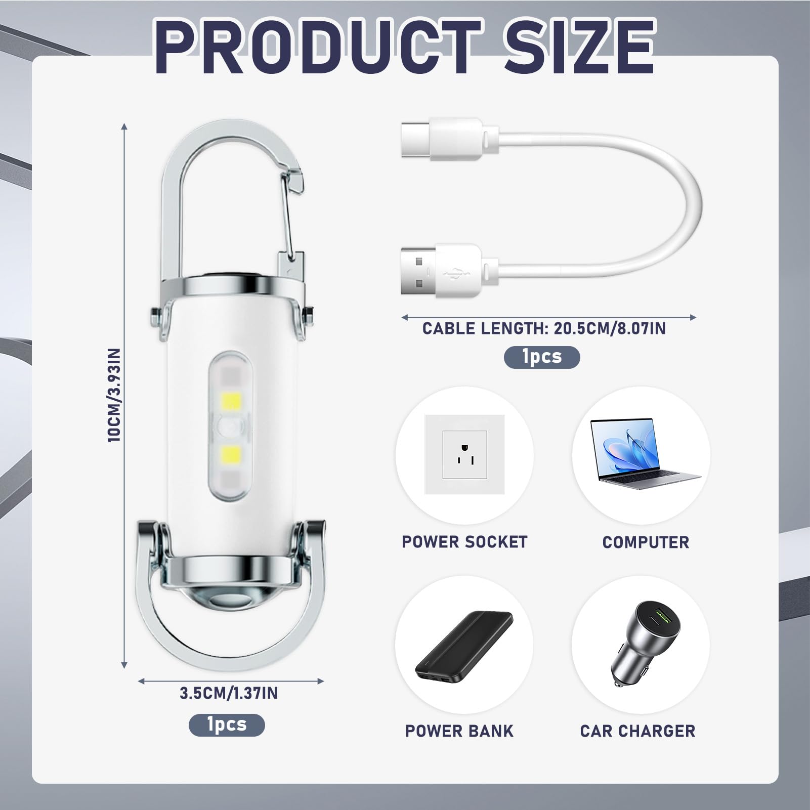 TaimeiMao Mini portachiavi super luminoso, 1200 lm, mini torcia LED super luminosa, torcia a LED, ricaricabile, impermeabile, per casa, auto, lavoro all'aperto, viaggi, campeggio (bianco)