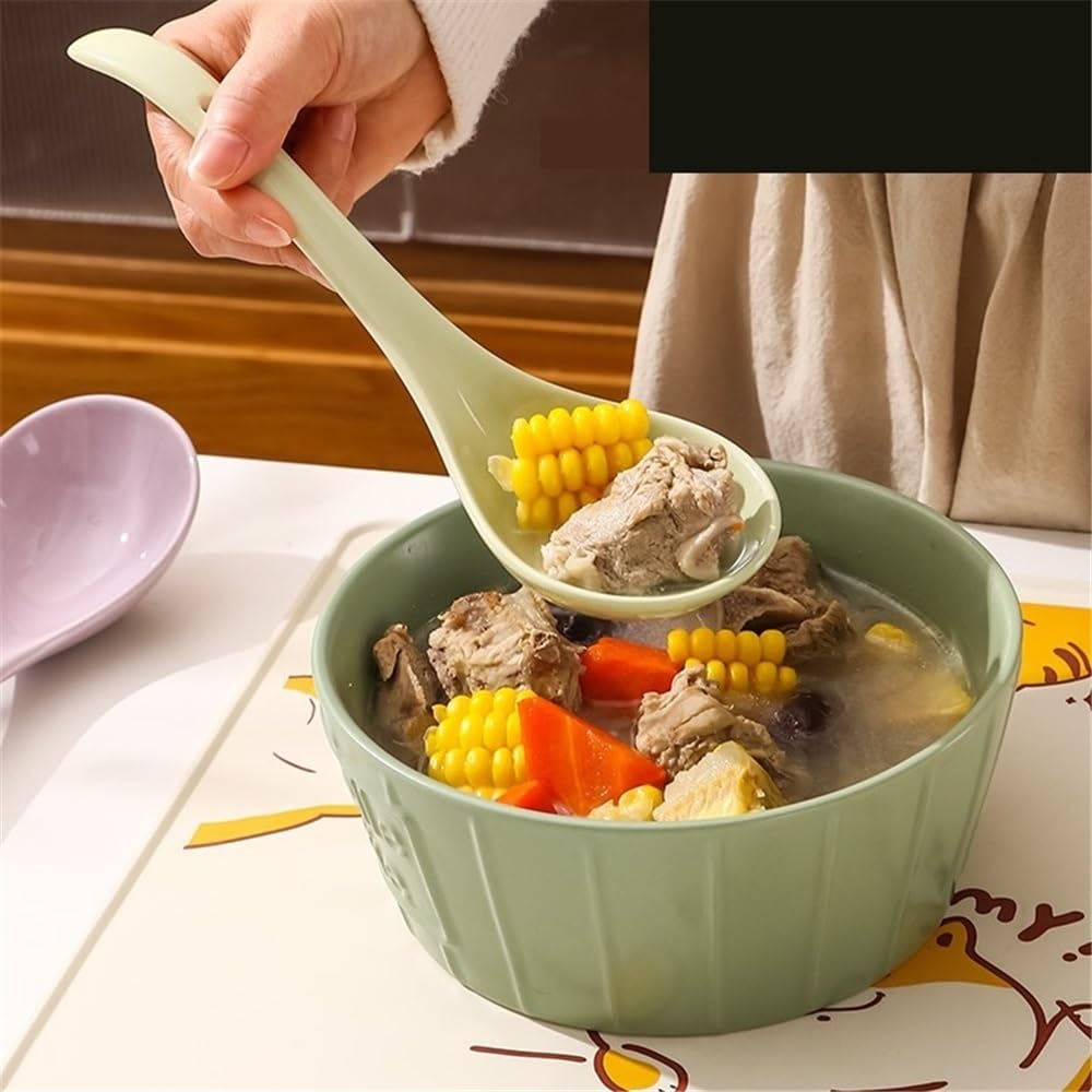 Gotowanie Odporna na wysoką temperaturę ceramiczna łyżka do serwowania zupy i gulaszu, łyżka z długim uchwytem z głębokim owalnym haczykiem, nadaje się do mycia w zmywarce (wielokolorowa)
