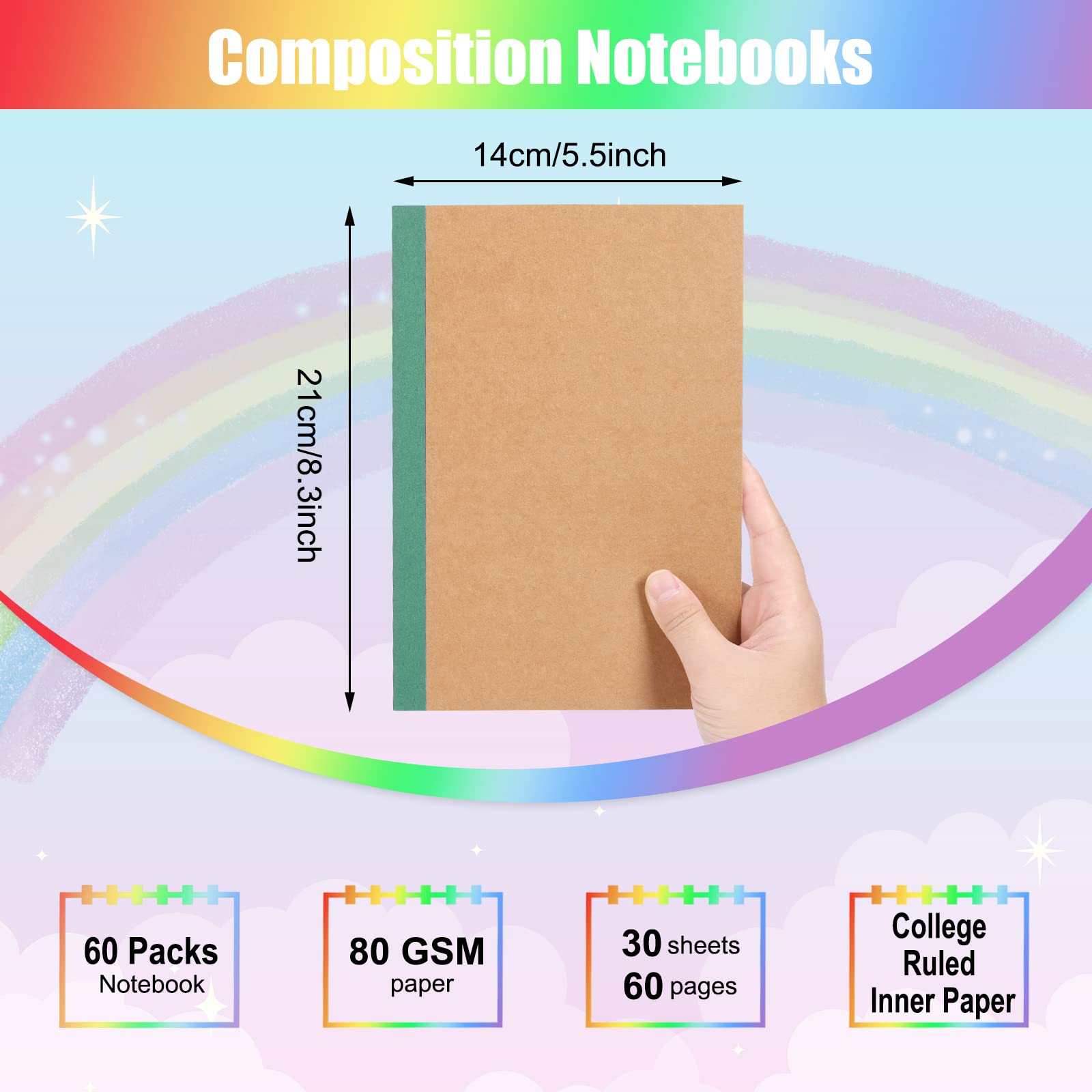 TRASEXTRA 16 Pack A5 Kraft Notebooks Coposition Notebooks Exercise