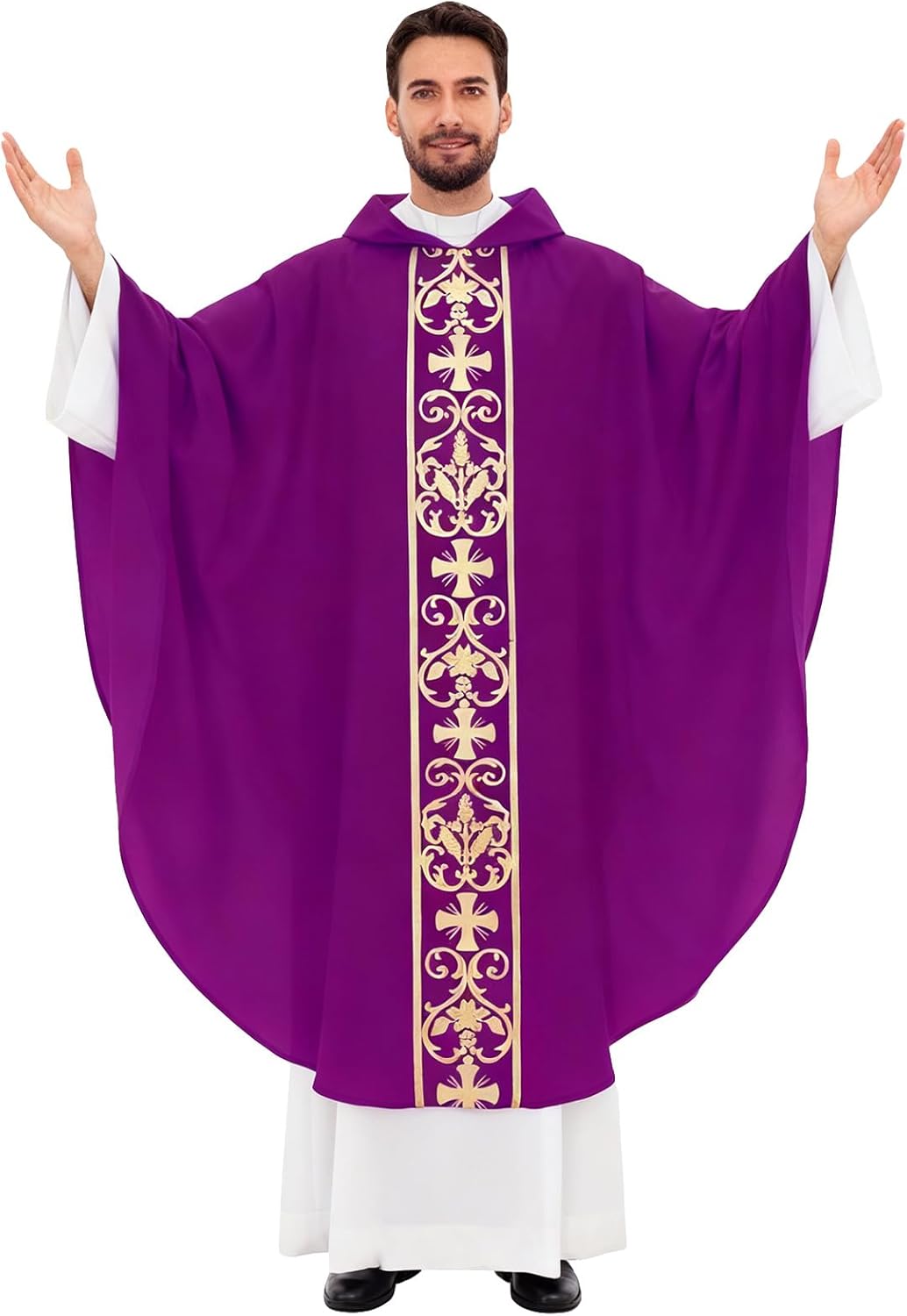 Clergy Vestments Chasuble Cross Robe Priest Cloak Catholic Costume for Christmas Church Mass