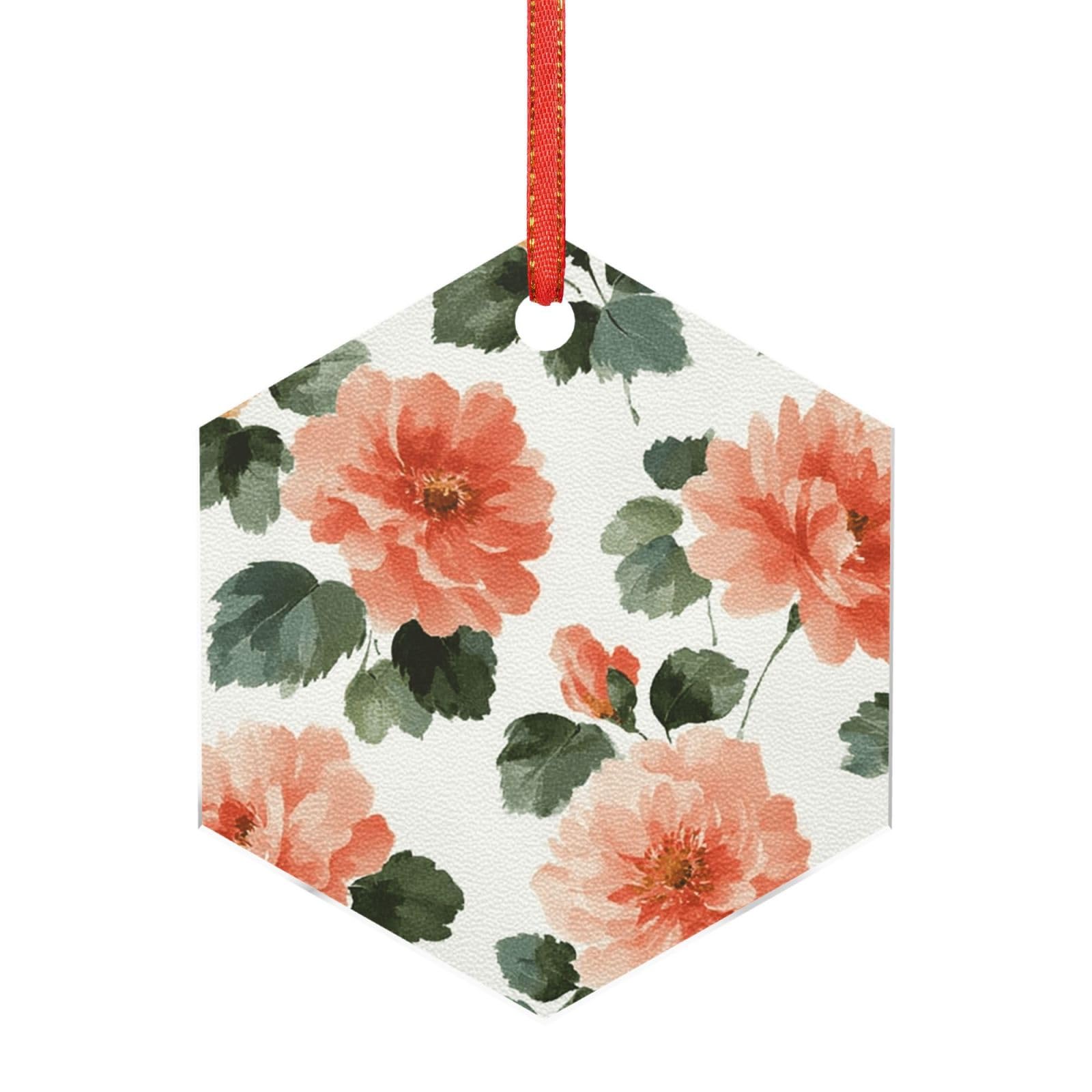 Acrylic Ornament Christmas Tree Decoration Clear Round Pendant with Red Ribbon Flowers and leaves Christmas Ornaments Indoor Outdoor Hanging Acrylic Pendants for Xmas Party Decor
