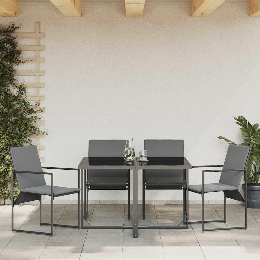 Genérico Silla de jardín Textilene con cojín negro antracita, 4 piezas, marco de acero revestido de polvo, reposabrazos rectos, dimensiones 59 x 50,5 x 81,5 cm, diseño moderno para terraza