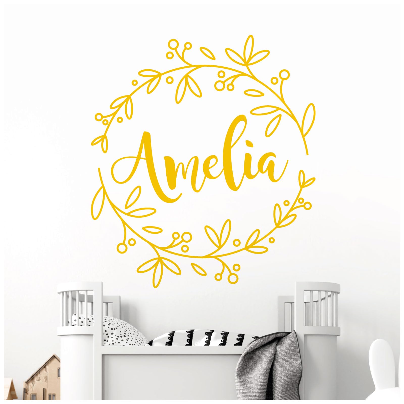 Personalised Name - Floral Wreath - Nursery Vinyl Wall Decal Sticker [Medium] [Sunflower]