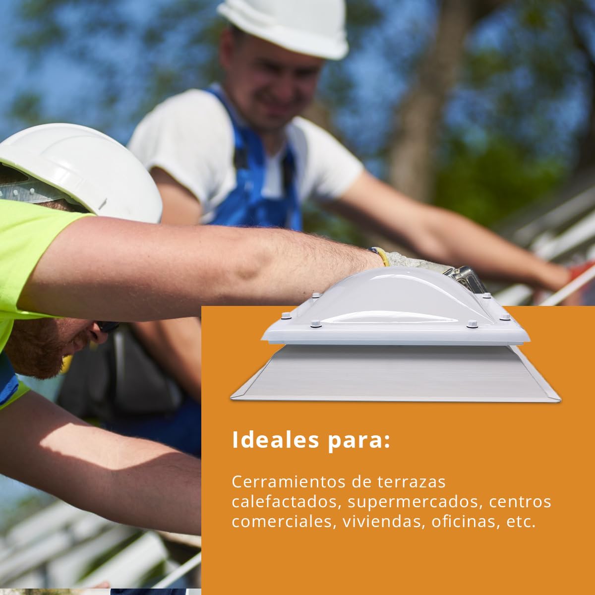Claraboya Cuadrada para Techo Apertura Manivela - Bivalva - Incluye Cúpula, Zócalo de PVC y Accesorios para el Montaje - Anti-condensación - AxB = 60 x 60 cm