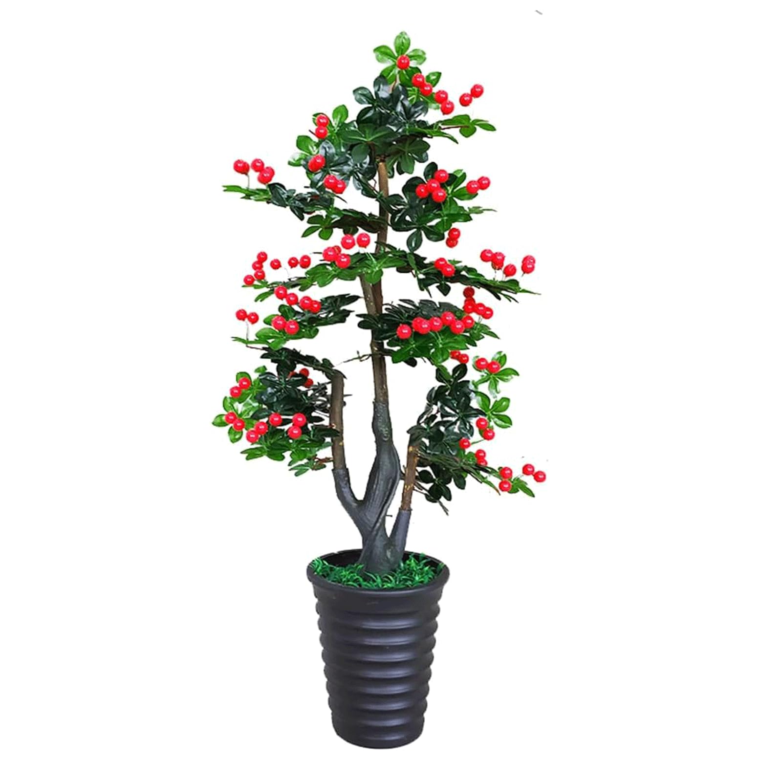 GLJTUO fake tree 130cm/4.2ft Fake Tree Artificial Cherry Fruit Tree For Indoor Outdoor Simulation Tree Floor-to-ceiling Artificial Plant Decor Realistic Design