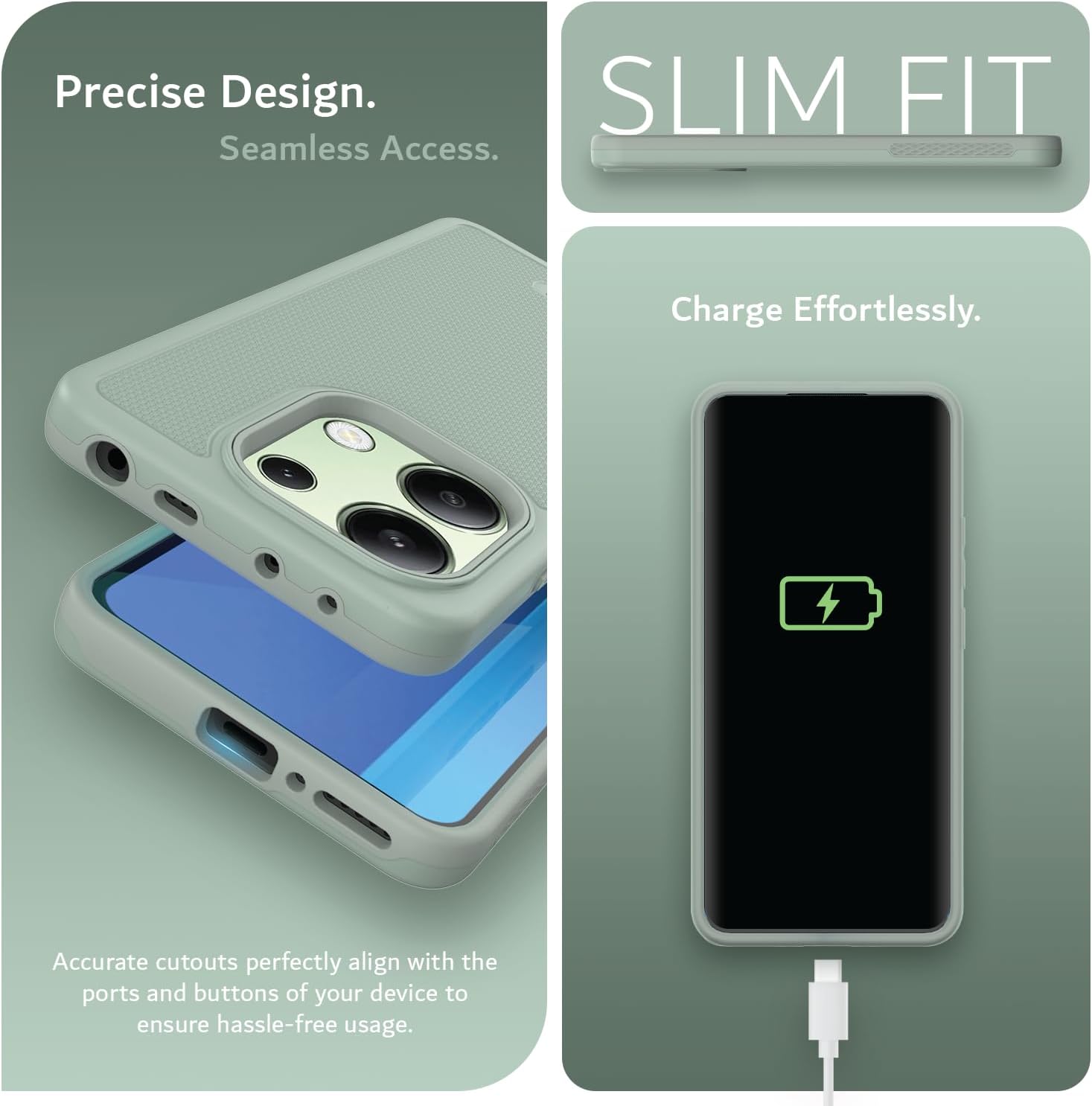 TUDIA DualShield Grip Designed for Xiaomi Redmi Note 13 4G Case (2024), [MergeGrip] Military Grade Dual Layer Shockproof Slim Tough Heavy Duty Protective Phone Case Cover (Green Lily)