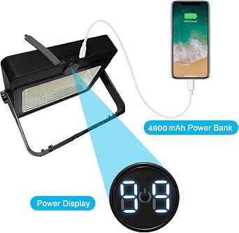 90W Solar Rechargeable Work Light, 348 LEDs, 9000LM, IP66 Waterproof | Portable Flood Light with 5 Modes, 4800mAh Battery with Stand, Emergency, Camping, Repair