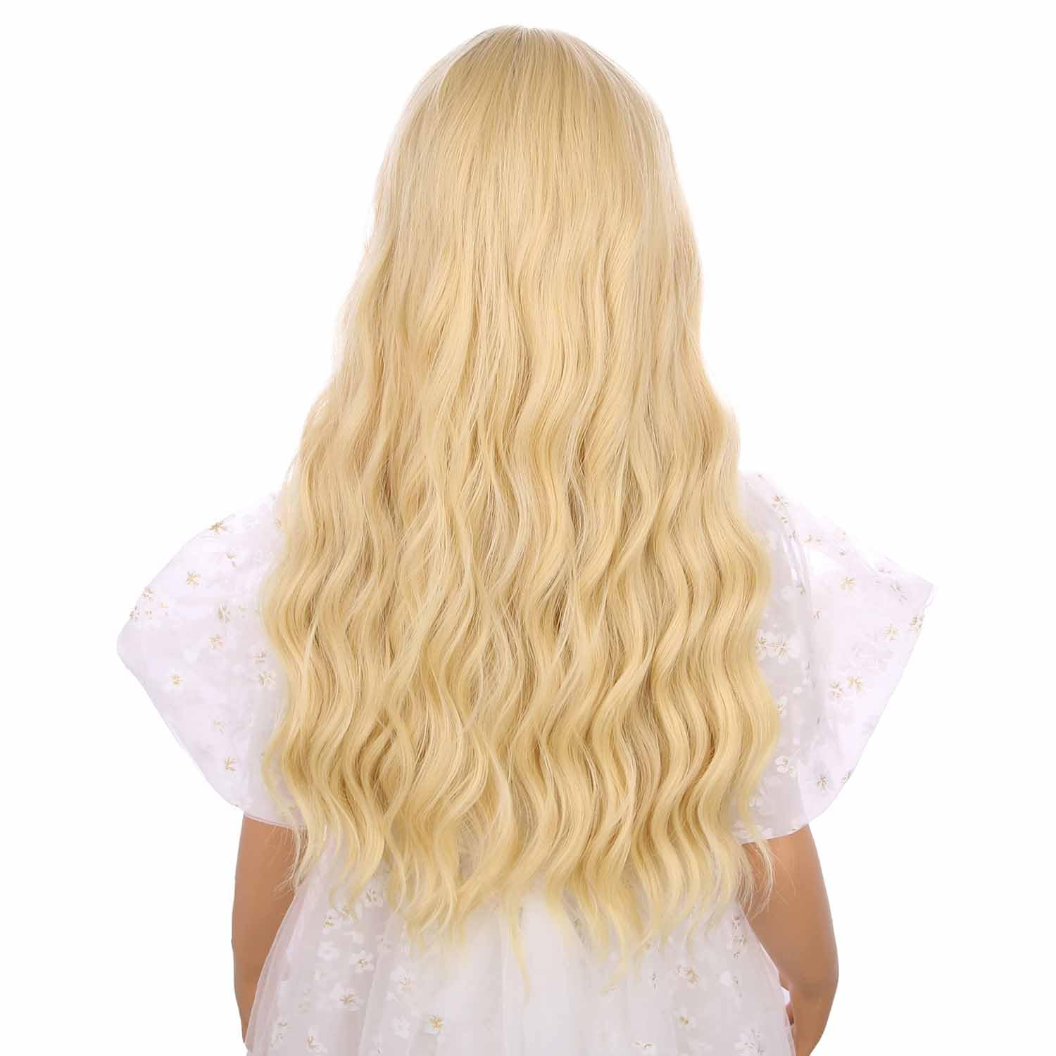 Girls Blonde Wig Child Long Golden Blonde Wig with Bangs Wavy Curly Wigs for Kids Hallween Party Include Wigs Cap