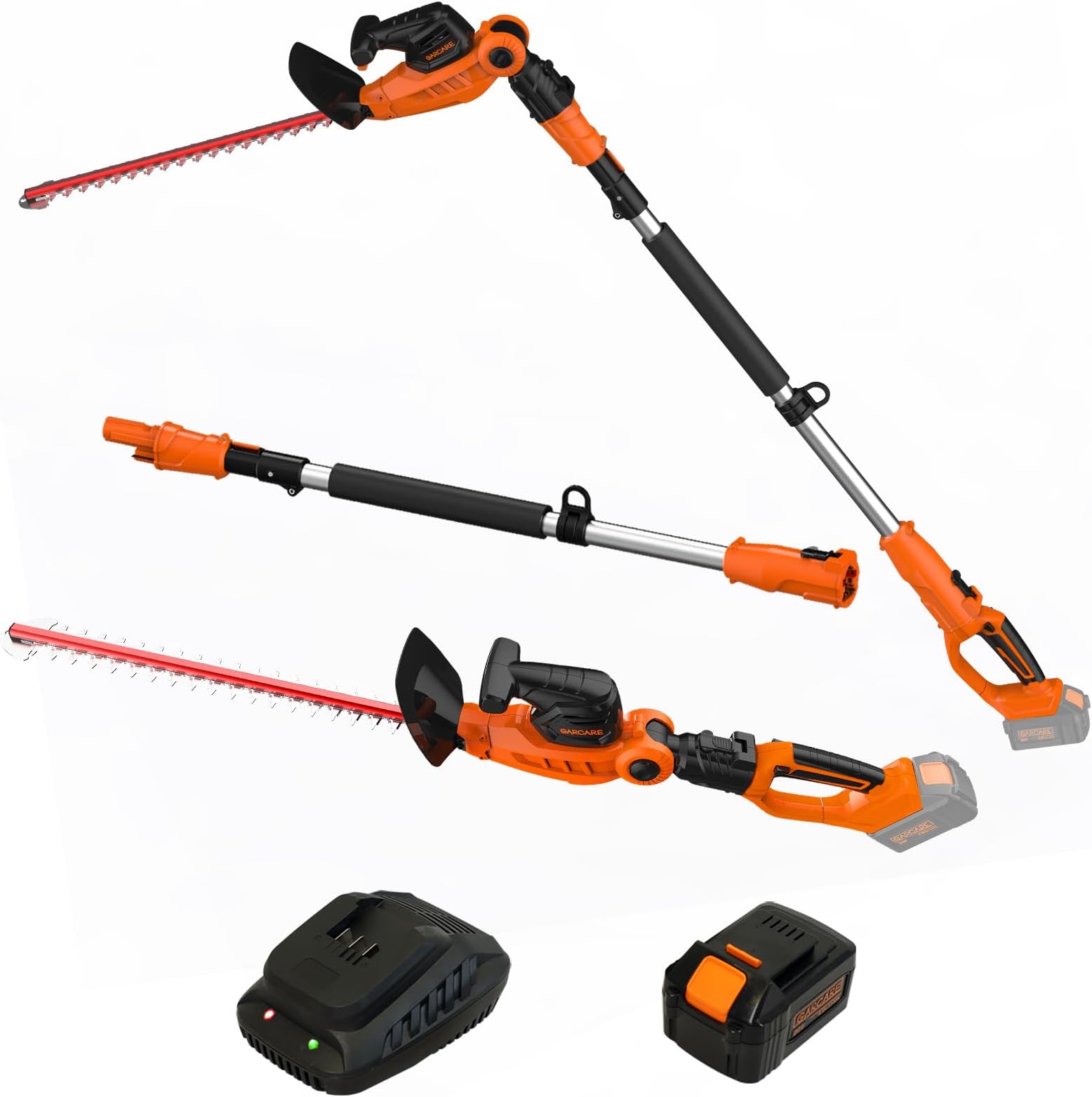 GARCARE 2 in 1 Electric Pole Hedge Trimmer, Power Hedge