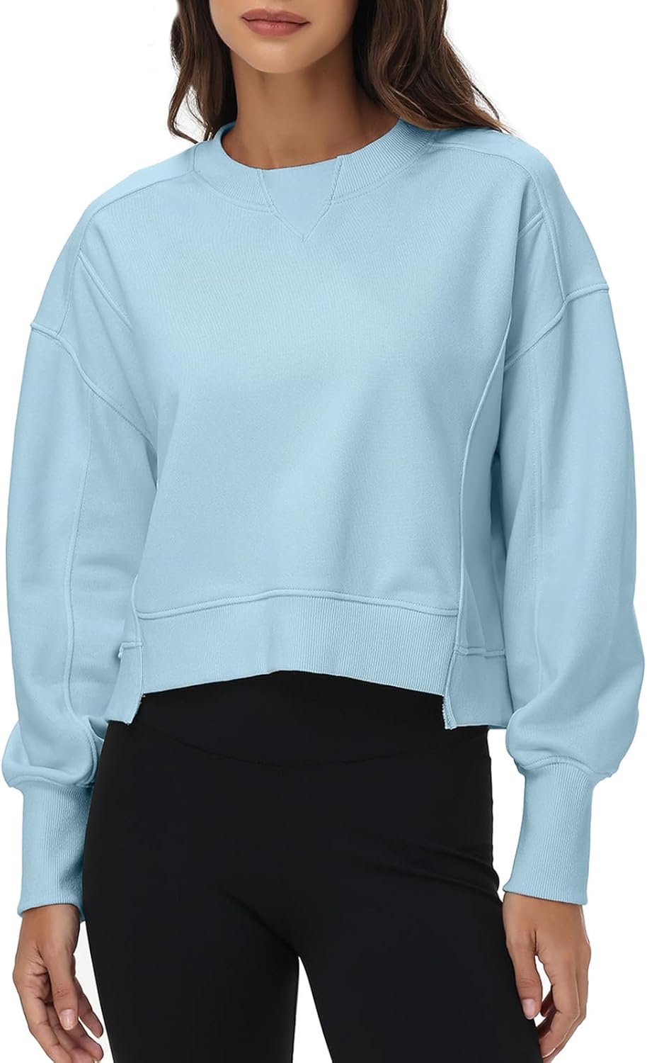 Oymyakon Womens Oversized Cropped Sweatshirts Crew Neck Long Sleeve Pullover Sweater Fall Fashion Clothes