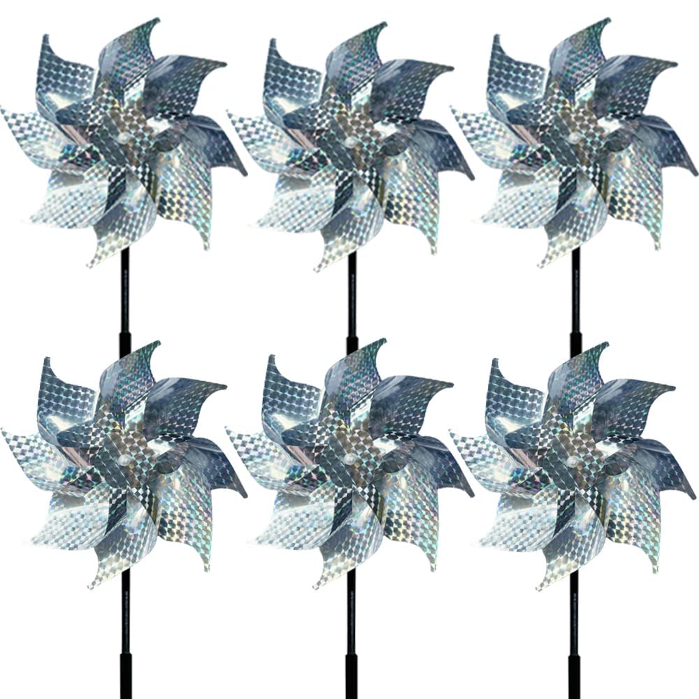 6 Pcs Bird Repellent Windmill, Reflective Pinwheels Birds Deterrent, Protect Gardens Orchards Farms Yards to Keep Birds Away From Your House, Window, Garden, Farm