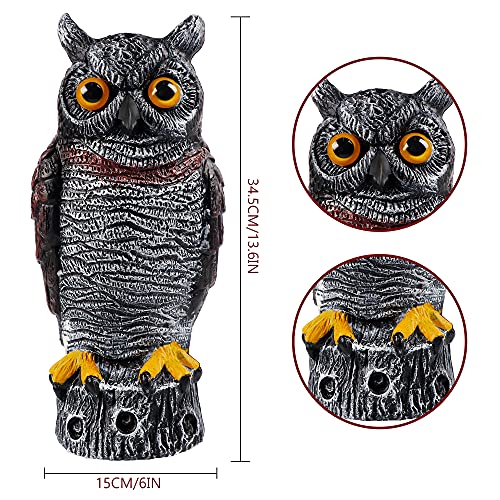 Hausse Fake Owl Decoy Bird Scarecrow Sculpture, 13.6 Inch Plastic Horned Owl Bird Deterrents, Garden Protectors, Nature Enemy Pest Repellent for Outdoor Garden Yard