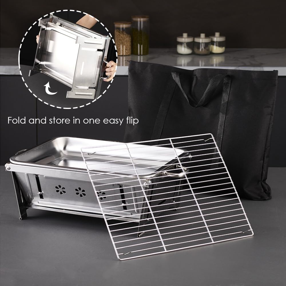 Grill na węgiel drzewny, grill piknikowy, ze stali nierdzewnej, przenośny, składany grill kempingowy, na imprezy ogrodowe, na zewnątrz, grill stołowy, węgiel drzewny, przenośny
