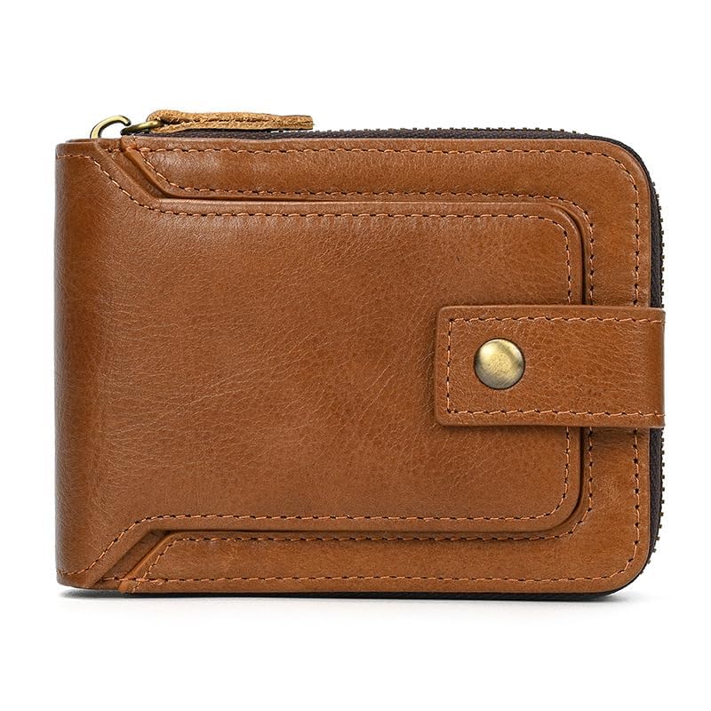 Portefeuille en cuir véritable vintage marron avec blocage RFID pour homme élégant