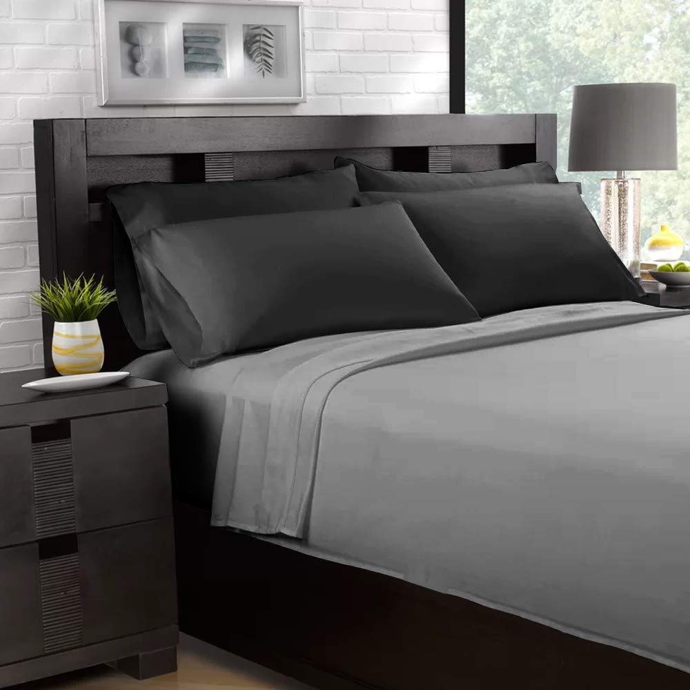VCUSUELER 2 Federe In Raso Effetto Seta 51x66 Cm - Lisce E Rinfrescanti, Chiusura A Busta, Nero