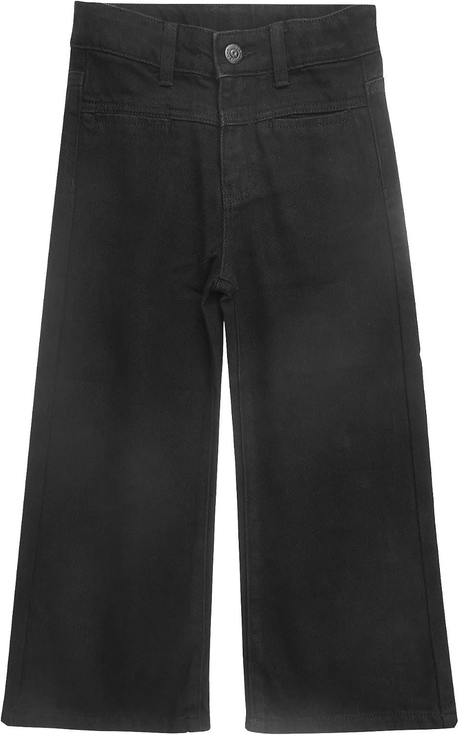 KIDSCOOL SPACE Hiden Front Pockets Girls Wide-Leg Denim Pants, 5-14T Elastic Waistband Inside with D-Ring Loops Jeans