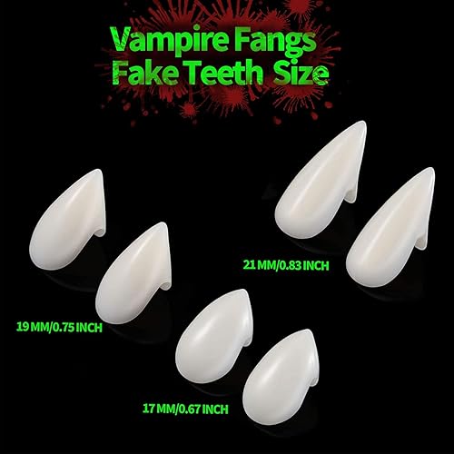 Miniatura 2 de Paquete de 3 dientes falsos de colmillos de vampiro que brillan en la oscuridad con kit de dientes adhesivos, disfraz de zombi de Halloween,