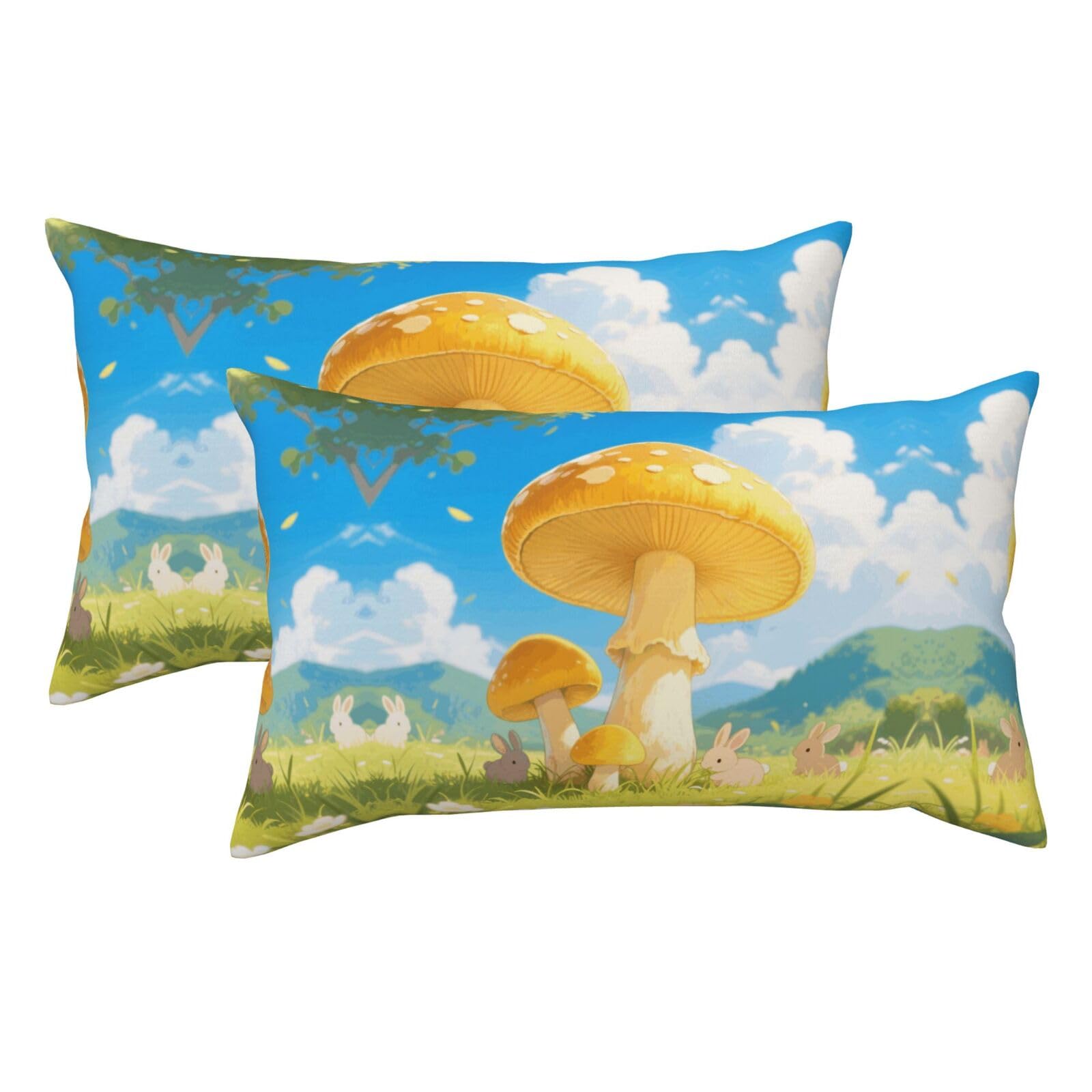 Beautiful Mushrooms Luxury King Pillowcases Set of 2, Plush Velvet Feel Pillow Covers with Hidden Zipper, Skin & Hair Friendly, 20x36 Inches Pillow Cases for Sleeping Gift