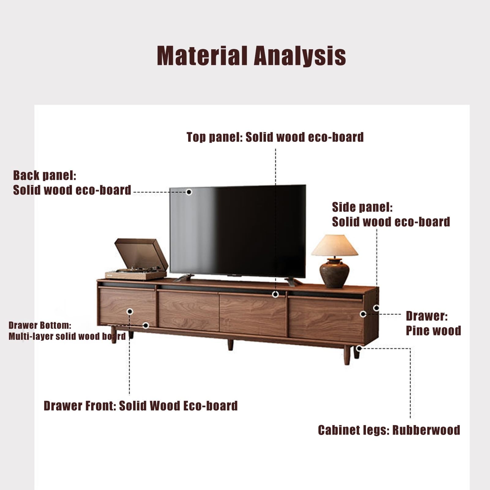 Mid Century Media-Konsolentisch Mit 4-türigen Kabelmanagement | Entertainment-Center, Wohnzimmer-Konsolentisch mit Stauraum, Wohnzimmer-TV-Ständer Retro-Massivholz(200CM/78.7IN)