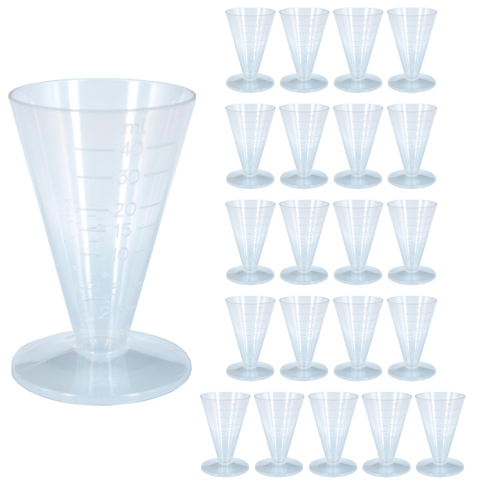 Tasses à mesurer réutilisables graduées 40 ml plastique transparent conique