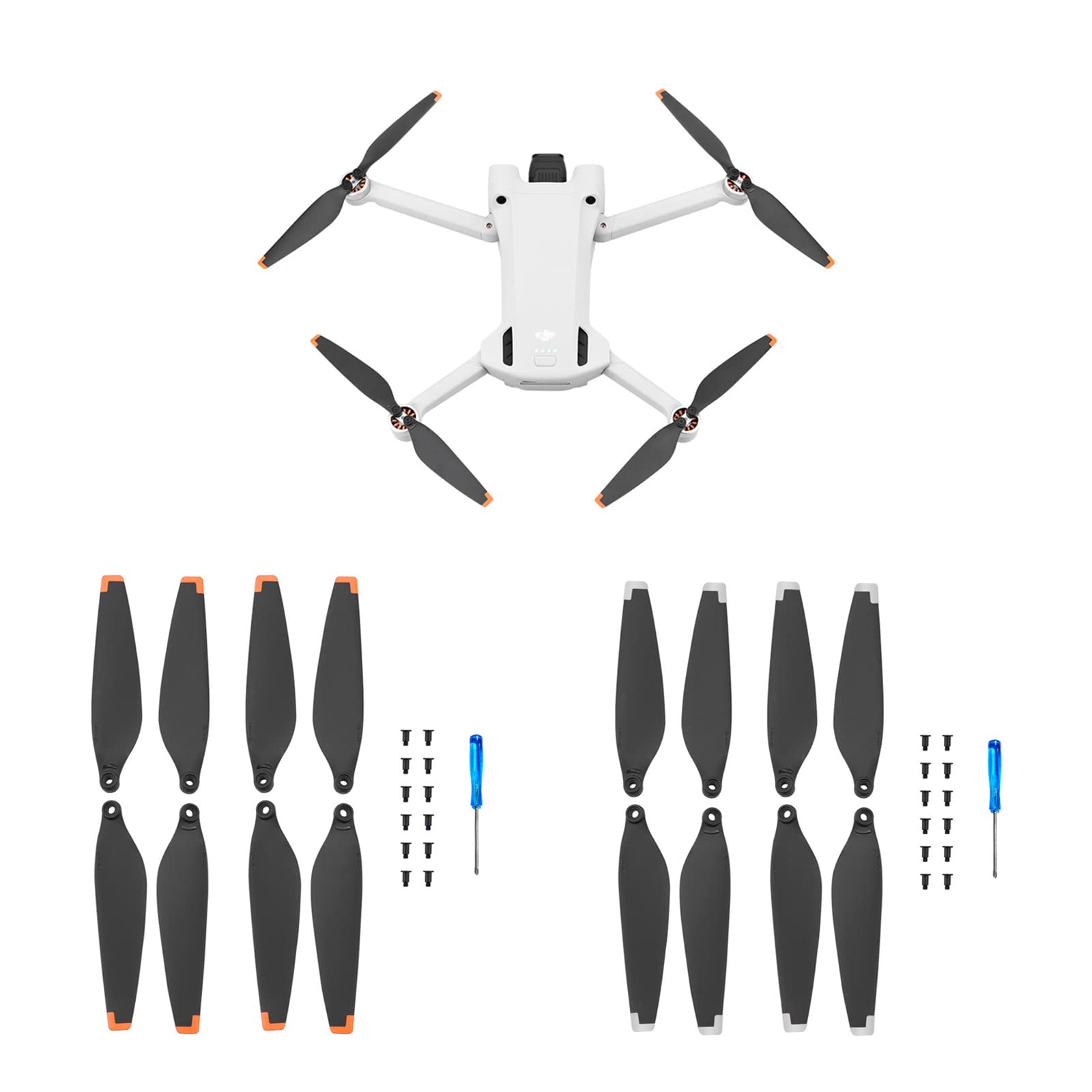 16 sztuk mini 3 śmigieł, DJI Mini 3, zapasowe ostrza do drona, akcesoria do drona, zapasowe śmigło, niewielka waga, ciche, stabilne akcesoria do drona latającego (pomarańczowe i srebrne)
