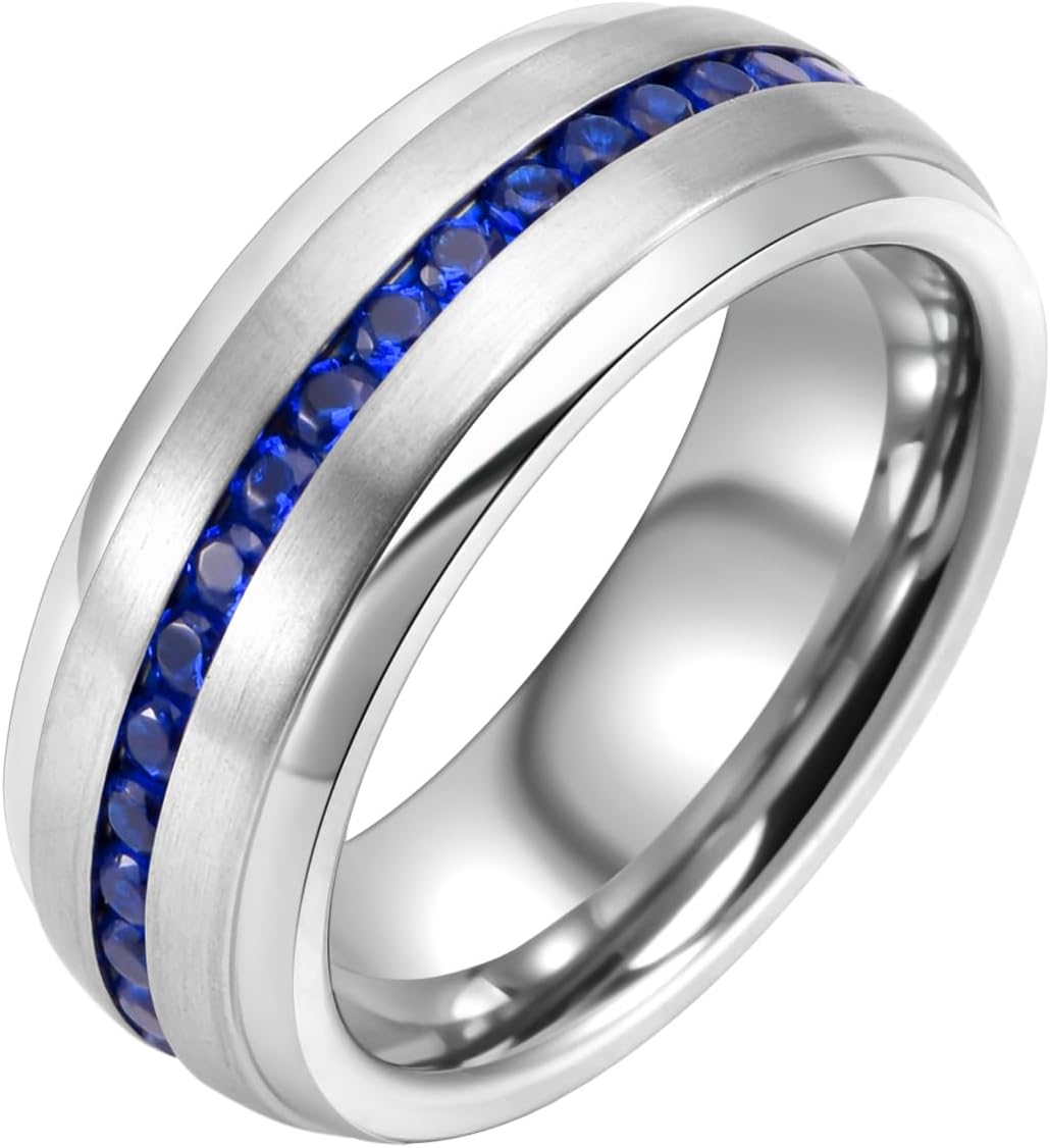 8mm Mens Wedding Band Tungsten Carbide Rings for Men Promise Pinky Eternity Ring with Cubic Zirconia Size 8-14