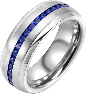 8mm Mens Wedding Band Tungsten Carbide Rings for Men Promise Pinky Eternity Ring with Cubic Zirconia Size 8-14