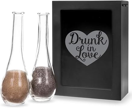 Drunk In Love Heart Engraved Black Unity Sand Ceremony Shadow Box Set