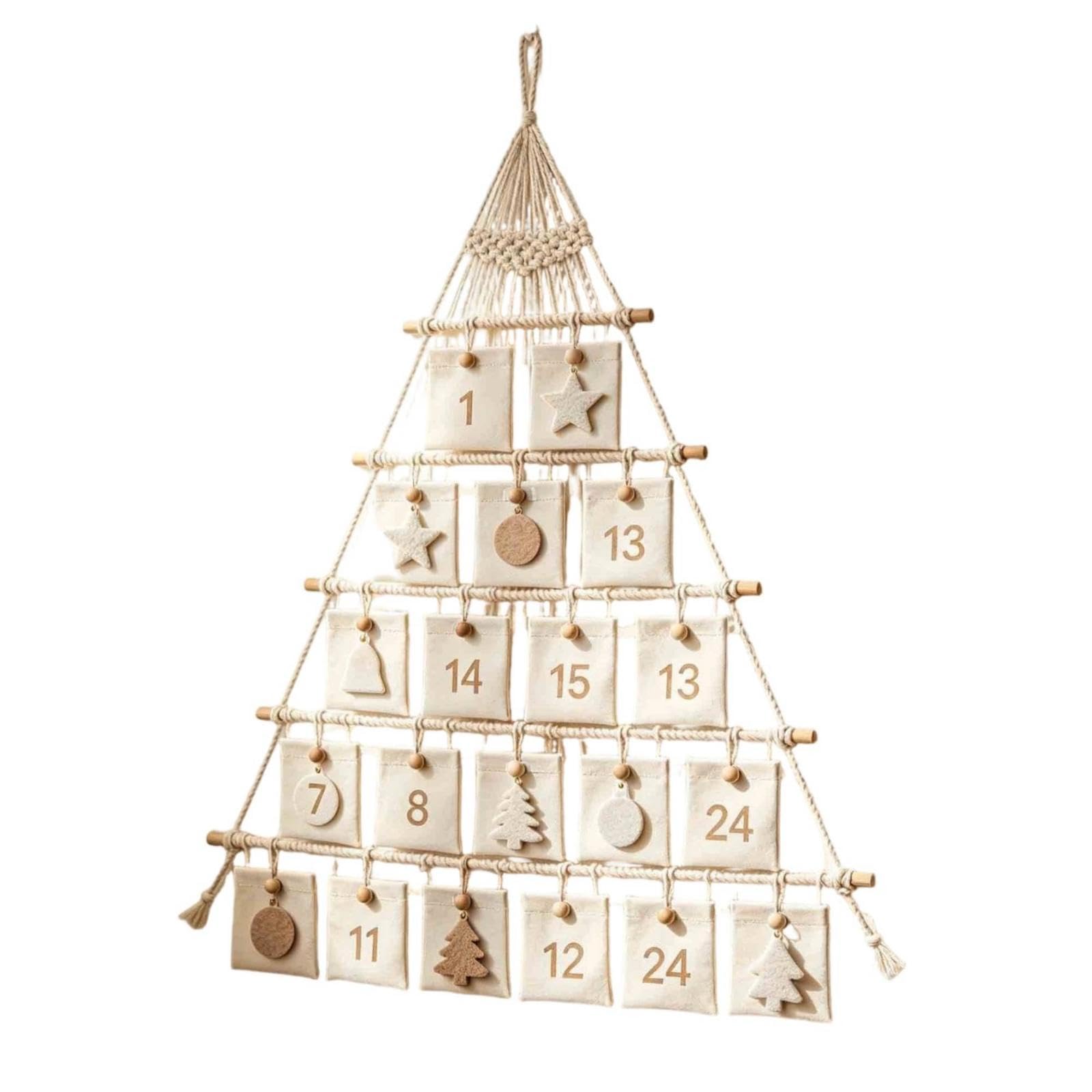 Boho Christmas Tree Wall Hanging Bohemian Macrame Christmas Tree Handmade Textile Advent Calendar with Pockets for Families, Apartments, Classrooms-image-31