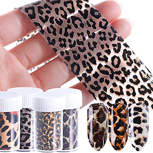 Leopard Nail Foil Transfer Stickers Holographic Nail Foils Nail Art Supplies Retro Fashion Animal Leopard Print Nail Foil Designs Decals Wraps Nail Transfer Foil Nail Art Decoration (4 Boxes) #TOP13