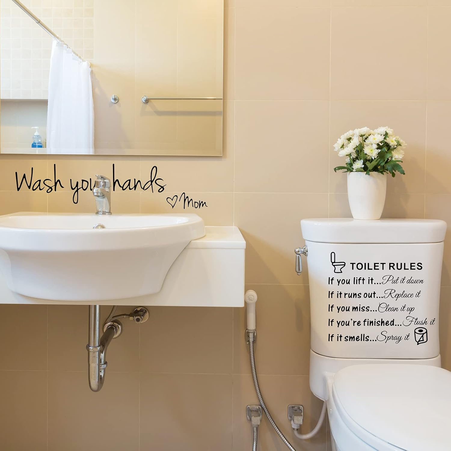 4 Pieces Bathroom Wall Decals Sticker Toilet Rules Soak Relax Enjoy Bathroom Rules Wash Your Hands Love Mom Wall Quote Saying Stickers Vinyl Art Decor for Home Restroom (Black)