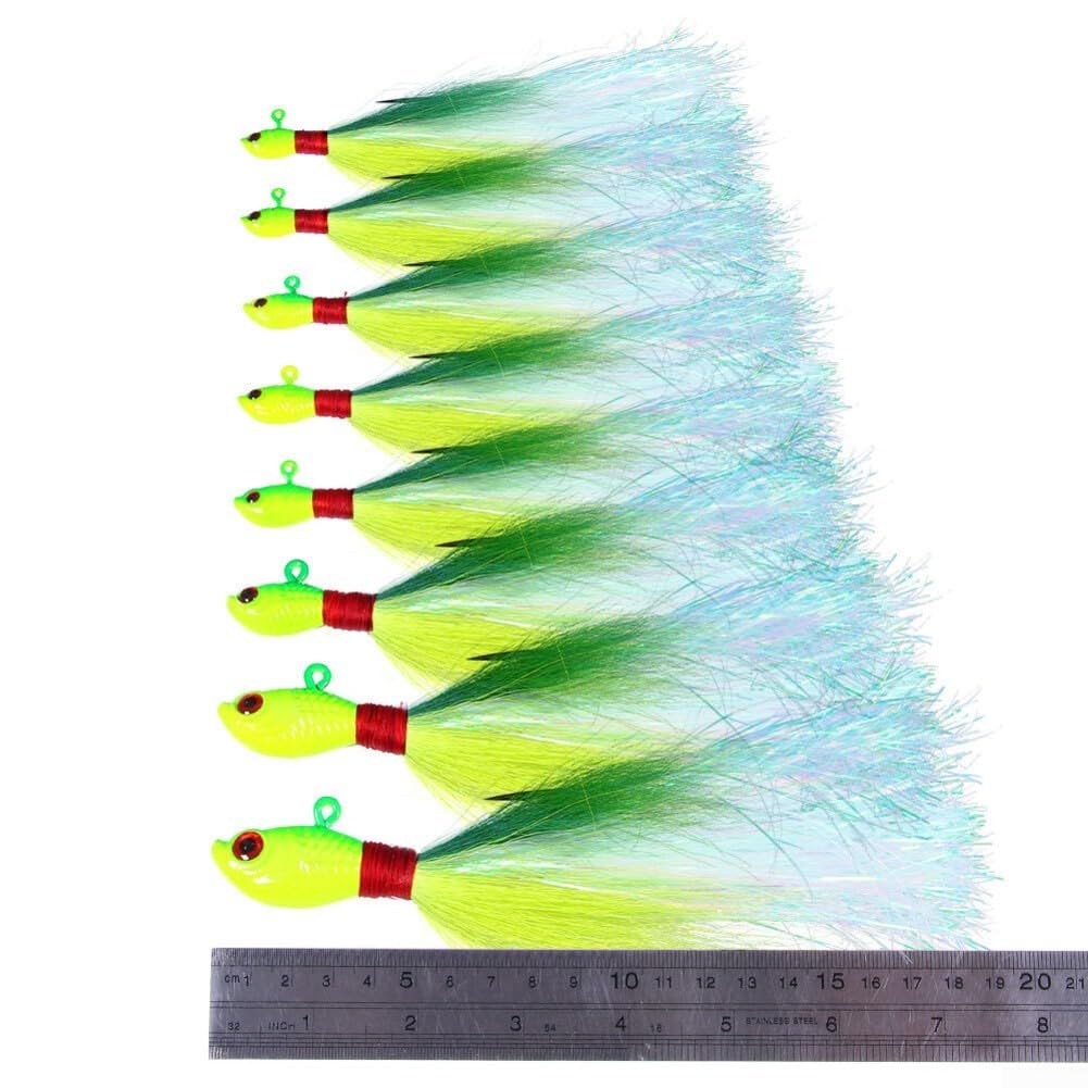 Lot de 8 leurres de pêche avec têtes plombées en poils de cerf, hameçons en acier à haute teneur en carbone, 7 g-85 g, appât anti-fond pour eau douce, eau salée, bar, truite, kit de leurres