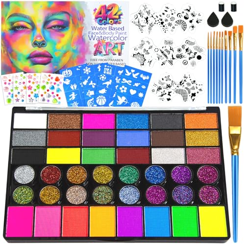 Professional Face Painting Kit – 42 Color Water Activated Facepaint Makeup Kit, Non-Toxic face...