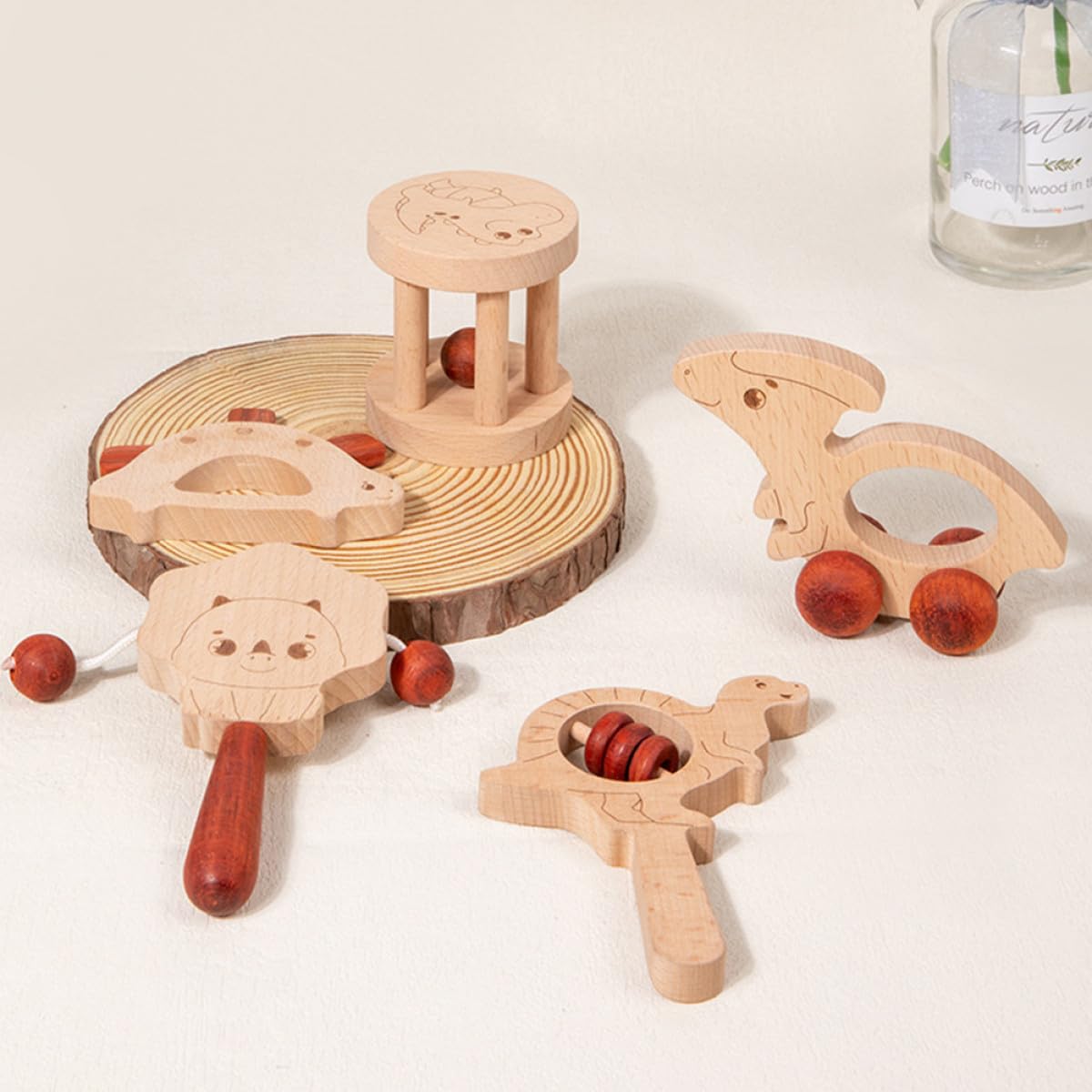 Sonaglio a Mano in Legno 5 Pezzi per Ragazzo Ragazza Beige | Gioco Musicale Leggero, per Party dei Ragazzo Ragazza, Allenamento della Presa