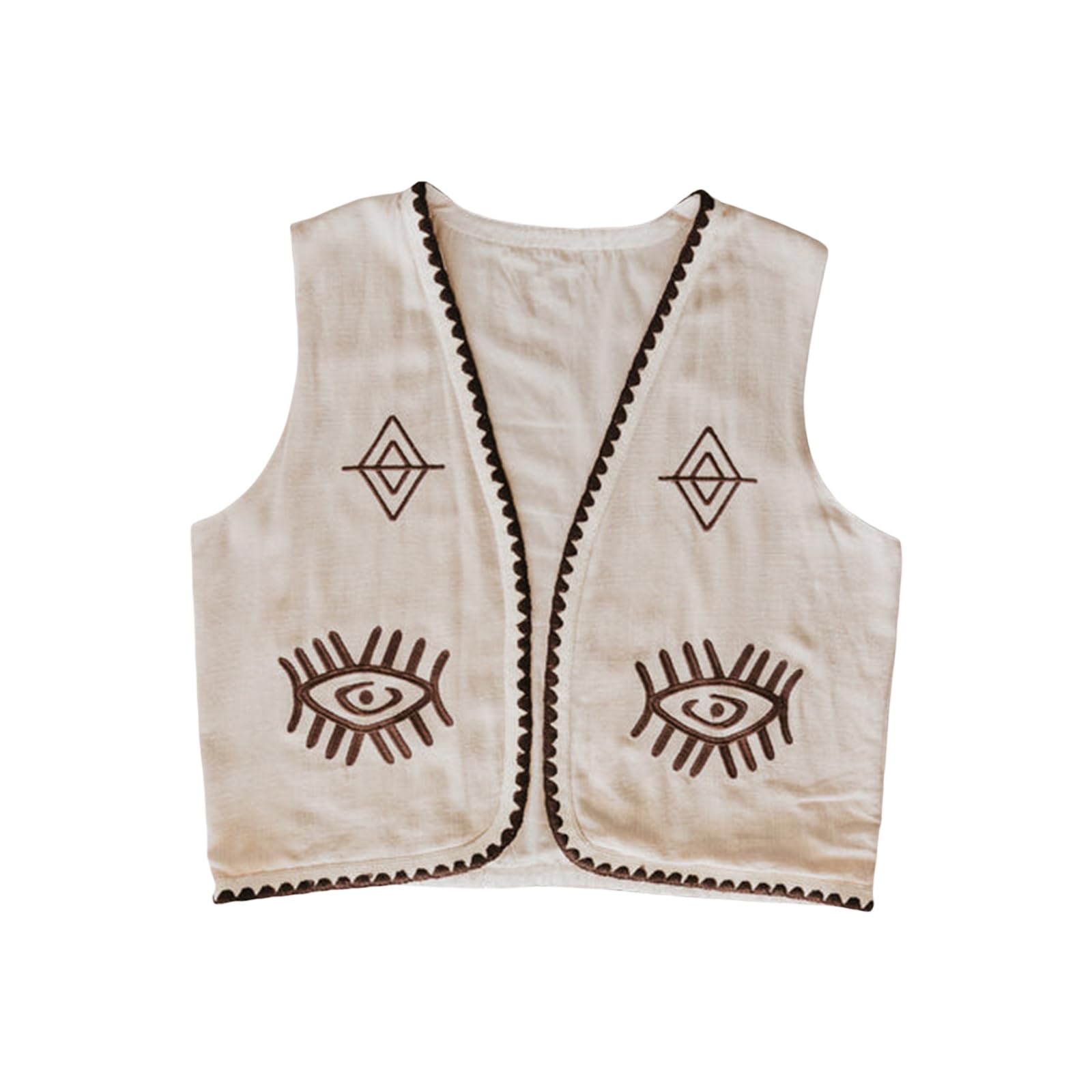 FeMereina Women's Vintage Floral Embroidered Vest Boho Casual Open Front Sleeveless Cardigan Waistcoat (Black, XL)