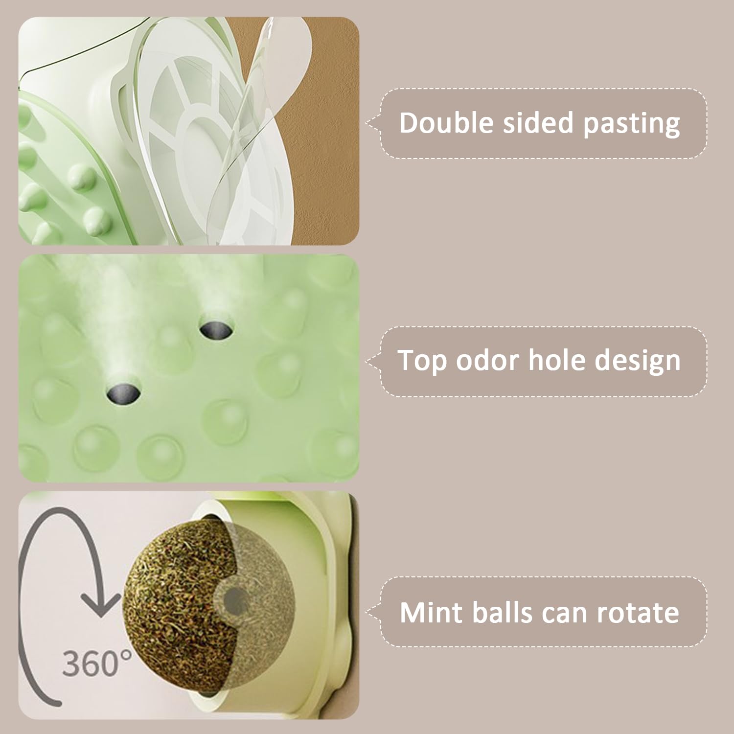 La La Pet®3PCS Corner Cat Self Grooming Brushes 2-in-1 Catnip Balls for Cats Lick and Scratch Wall Corner Cat Face Scratcher Self Massage Combs for Indoor Long-haired Cats - image 5