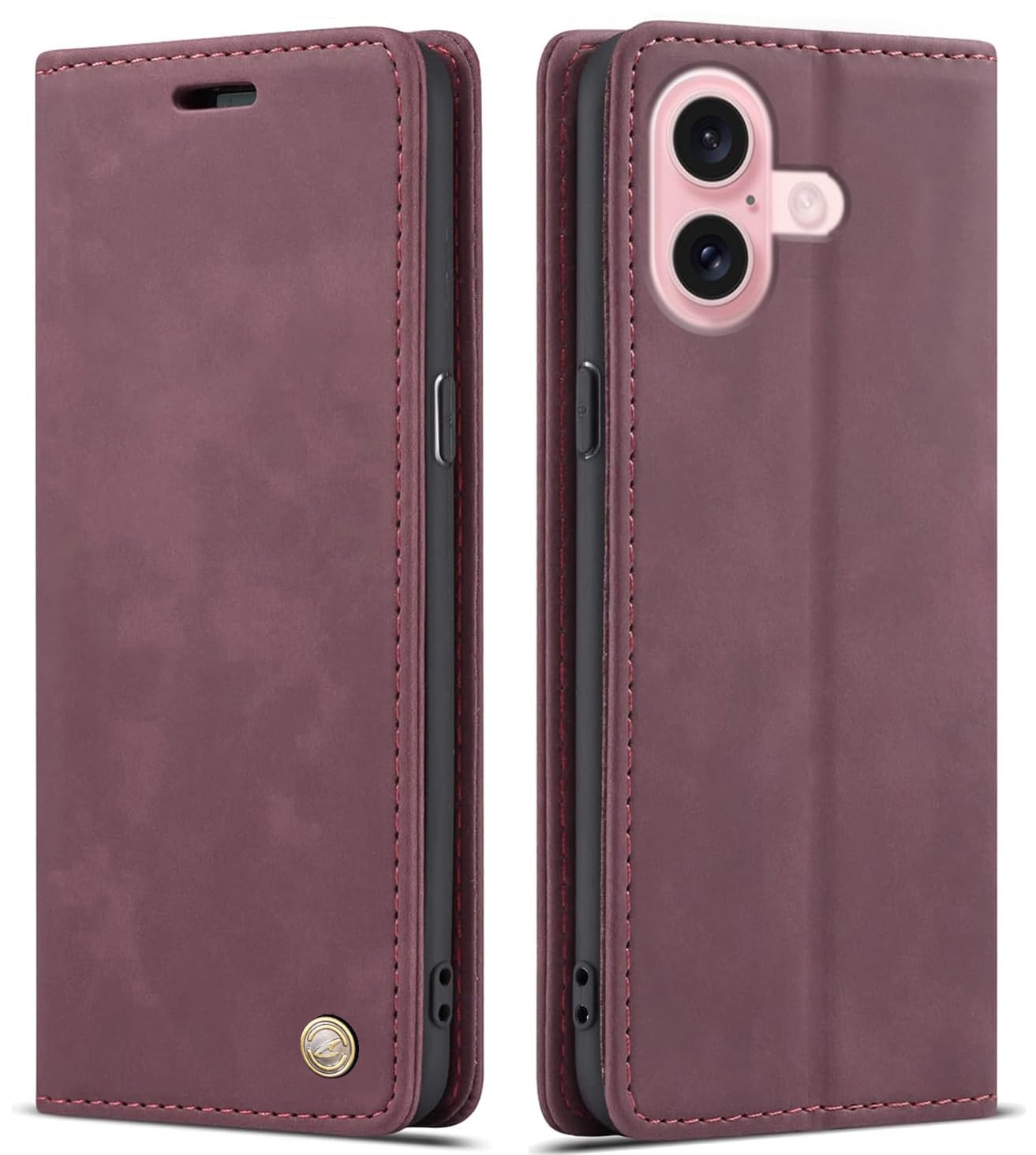 ClickCase for iPhone 16 Sheepskin Series Faux Soft Leather Wallet Flip Case Kick Stand with Magnetic Closure Lightweight Slim Flip Cover for iPhone 16 (Wine Red) (B0DF76Z9D7) Amazon Price History, Amazon Price Tracker