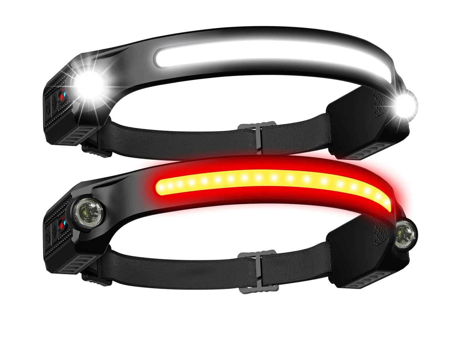Linterna frontal LED recargable, 2 unidades, lámpara frontal con luz roja de haz ancho de 260°, 8 modos, impermeable, sensor de movimiento, linterna frontal brillante para adultos, camping, correr