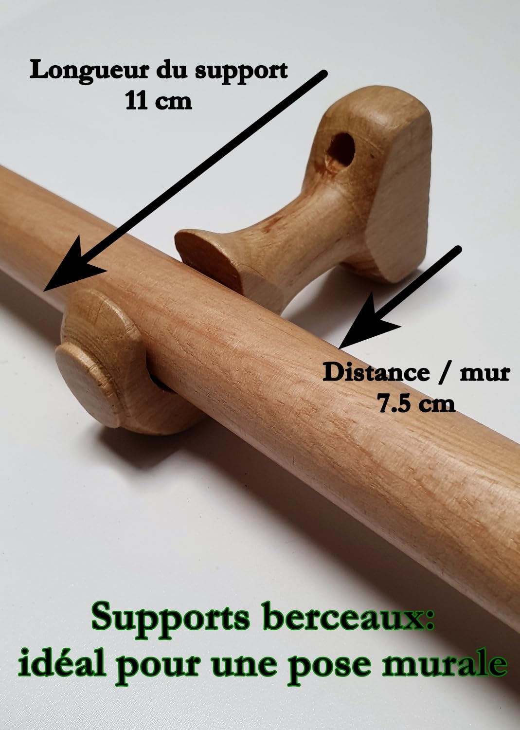 MadeInNature Tringle à Rideaux en Bois, diamètre Ø 28 mm, Kit Tringle à Rideaux Complet Avec Embouts et Supports, Longueur et Couleurs au Choix (Naturel, Embout Bouchon, Longueur 2.00 m)