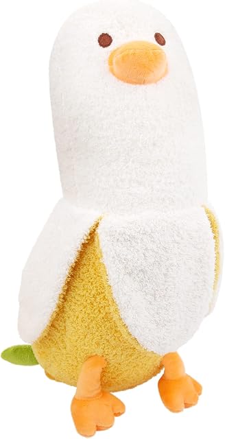 Dreafly Banana Duck Plush Toy Pillow,Plush Duck Teddy Kawaii Accessories Duck Plushie Stuffed Animal Hugging Pillow,Creative Plush Toys Gift for Kids Girls Boys (White, 50cm/19.69")