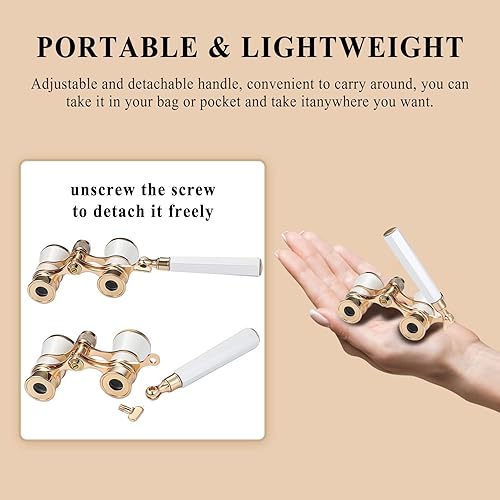 Miniatura 8 de Aroncent Gafas de ópera binoculares de 3 x 25 pulgadas mini binoculares compactos con cadena para adultos niños mujeres en concierto musical de ópera
