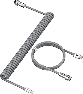 Lexonelec Custom Coiled Keyboard Cable, 2.0M(0.66ft) USB-C to USB-A TPU Mechanical Keyboard Cable, Detachable Metal Aviator Double-Sleeved Wire for Gaming Keyboard(Grey)