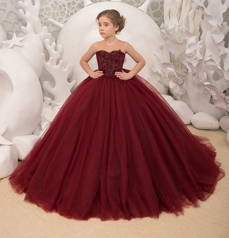 Flower Girl Dress for Wedding Tulle Beaded Appliques Girls Pageant Dress Kids Princess Long Prom Ball Gowns3
