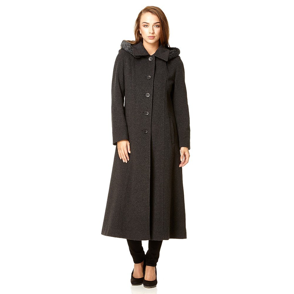 De La Crème - Grigio Scuro Single Breasted Pelliccia Staccabile Cappuccio Lana Inverno Trench Cappotto di Inverno Taglia UK 24 EUR 52 USA 20