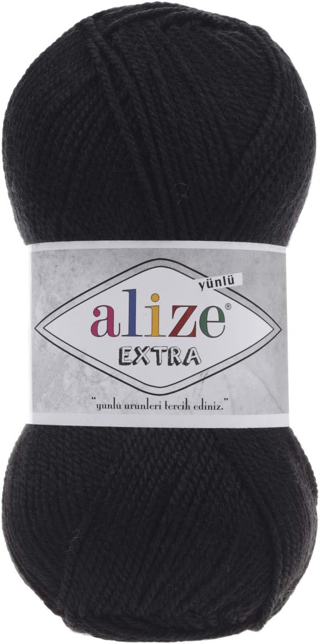 90% Acrylic 10% Wool Yarn Alize Extra Thread Crochet Hand Knitting Yarn Soft Acrylic Art Lot of 4 skeins 400 gr 964 yds Color 60 Black